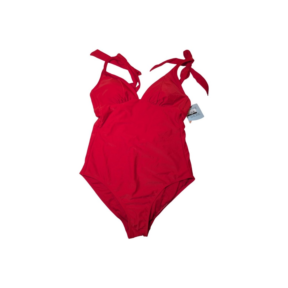 ⭐D5 Women's Shoulder Tie Medium Coverage 1 Piece Swimsuit Shade & Shore Red - M